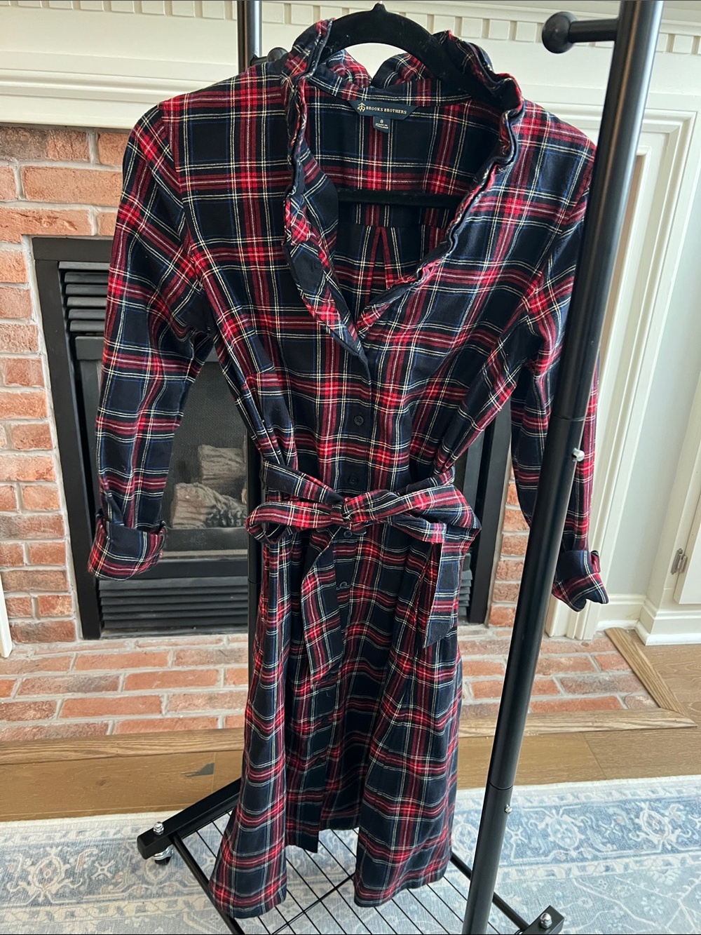 Brooks Brothers Red and Black Plaid Midi Shirt Dress
